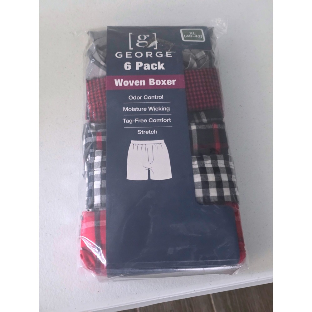 George Mens 6 Pack Woven Boxer XL 40-42 Plaid Multicolor Stretch New